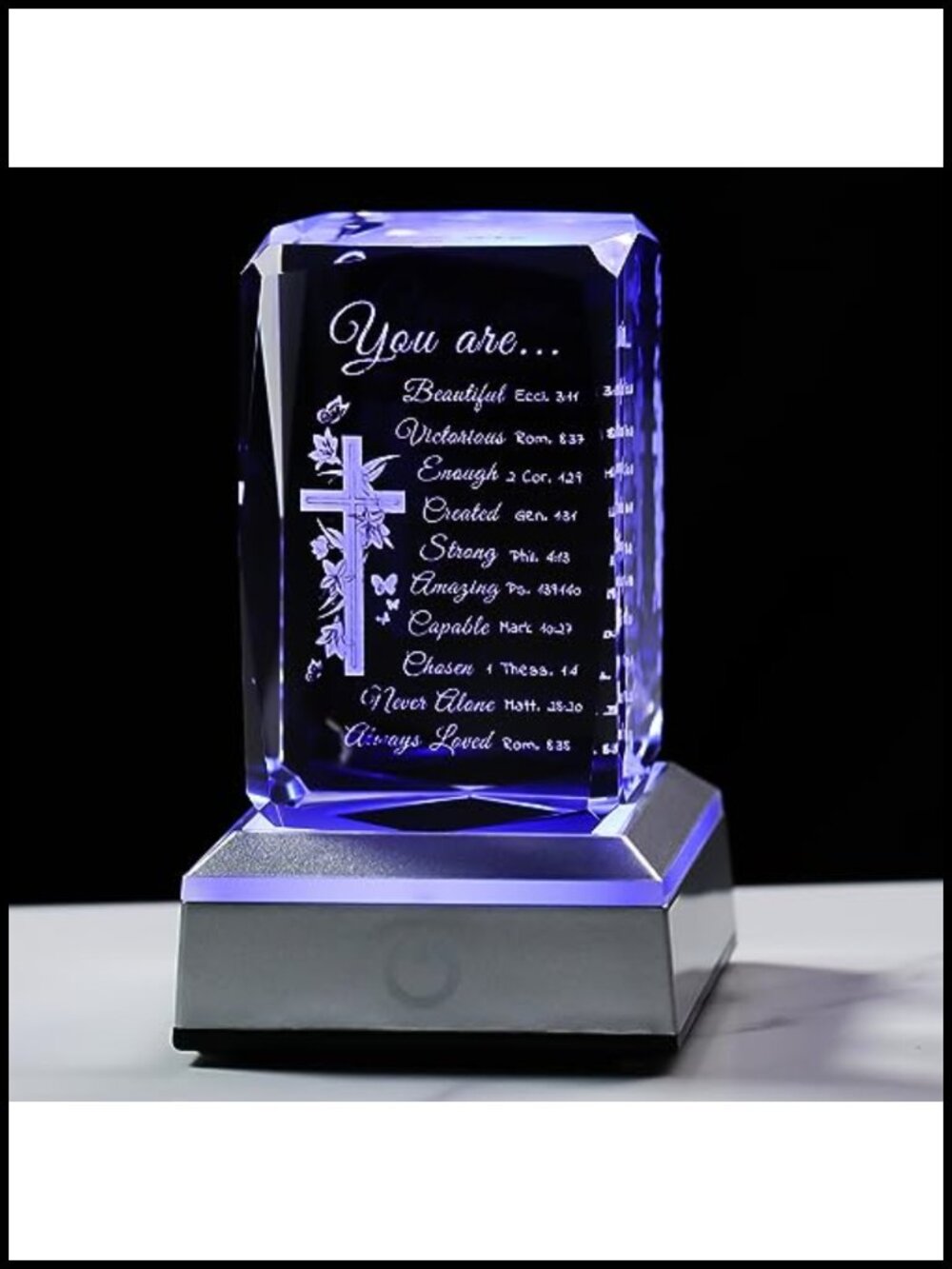 3D Crystal Cross Bible Verse Night Light LED Touch Religious Gift